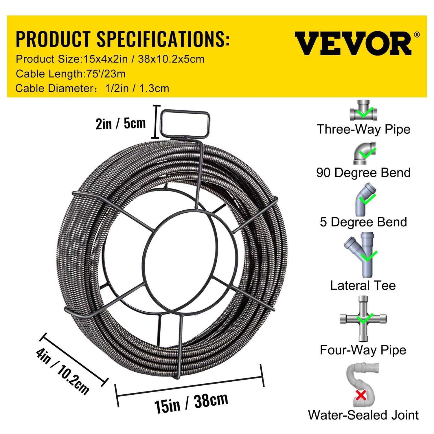 VEVOR Drain Cleaning Cable Solid Core Cable Sewer Cable Drain Auger Cable Cleaner Snake Clog Pipe Drain - Shop Hardware Tools Online Store
