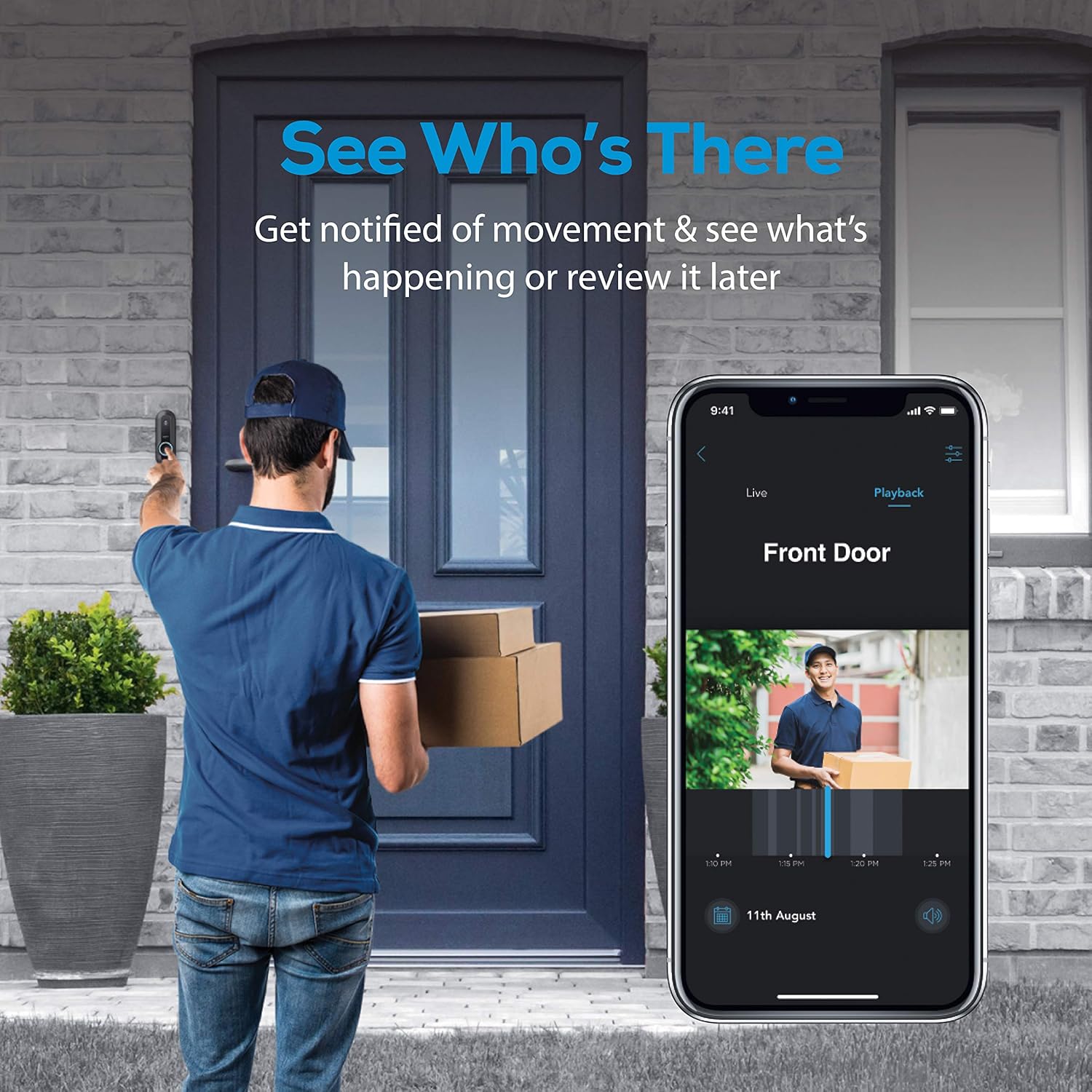 Geeni, DOORSCREEN Smart Wifi Doorbell, HD Camera Doorbell with Night Vision and Motion Sensor, Compatible with Alexa and Google Assistant, No Hub Required