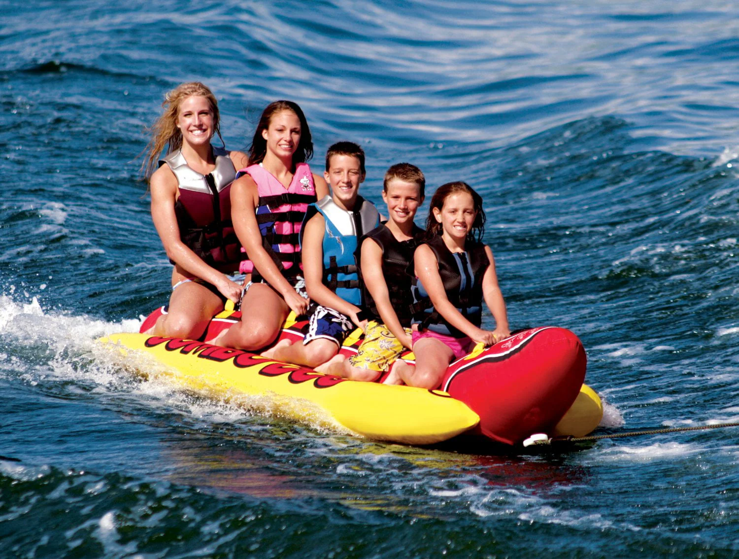 AIRHEAD HD-5 Jumbo Hot Dog 5 Person Rider Inflatable Towable Lake Boat Tube