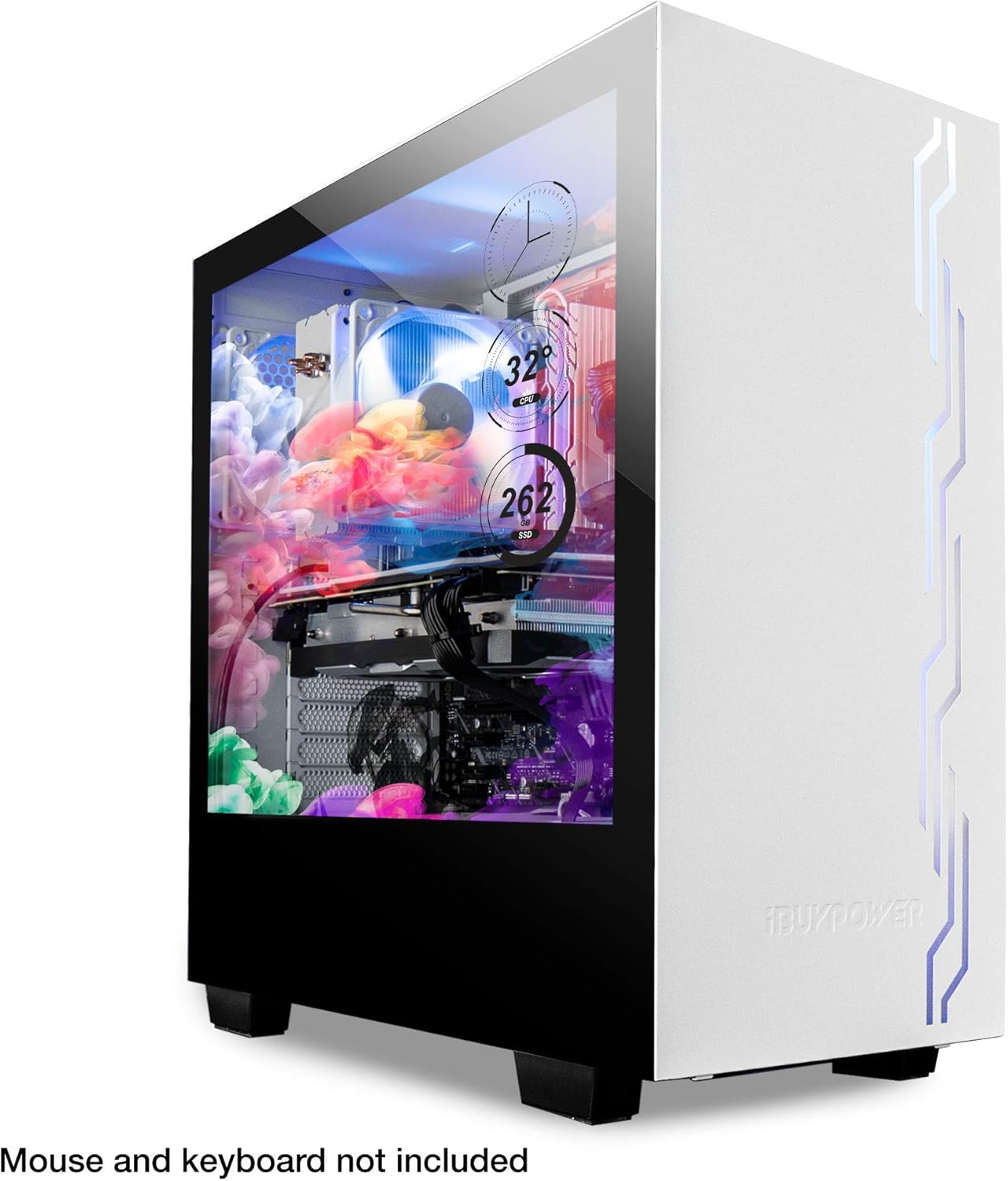 iBUYPOWER Snowblind S 19 Translucent Customizable Side-Panel LCD Display 1280 x 1024 Resolution Mid-Tower Desktop Computer Gaming Case 3 x 120 Millimeter Fans SECC Steel, White