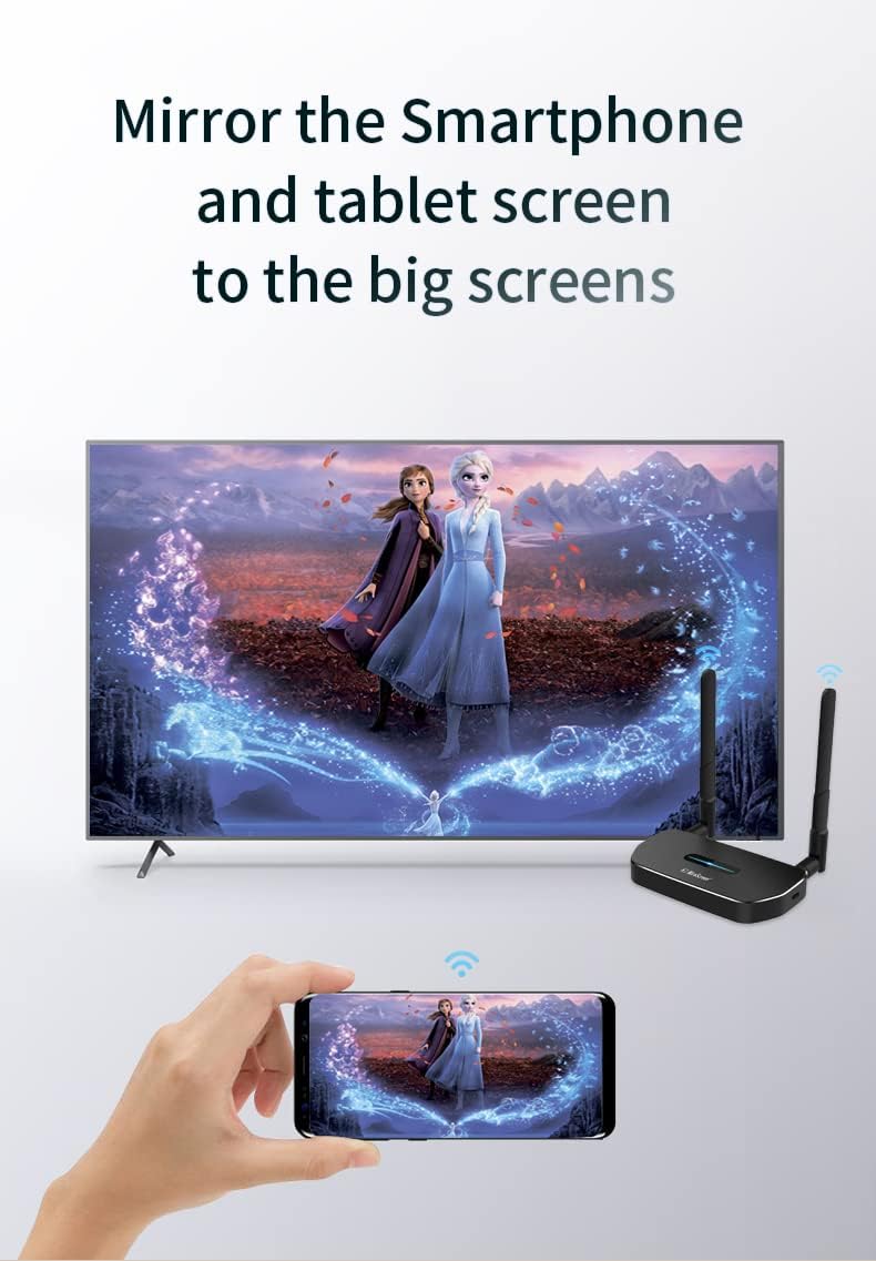 4K Wireless HDMI Transmitter and Receiver Kit, MiraScreen Q5 Wireless WiFi Display Dongle Streaming Video Audio from Camera Set-Top Box PC Laptop Smartphone Tablet to TV Projector Monitor