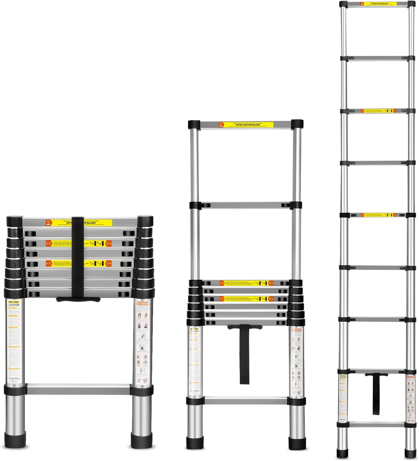 Telescoping Ladder, 12.5FT Aluminum Telescopic Extension Ladder with Non-Slip Feet, Multi-Purpose Collapsible Ladder for RV or Outdoor Work,330lbs Capacity