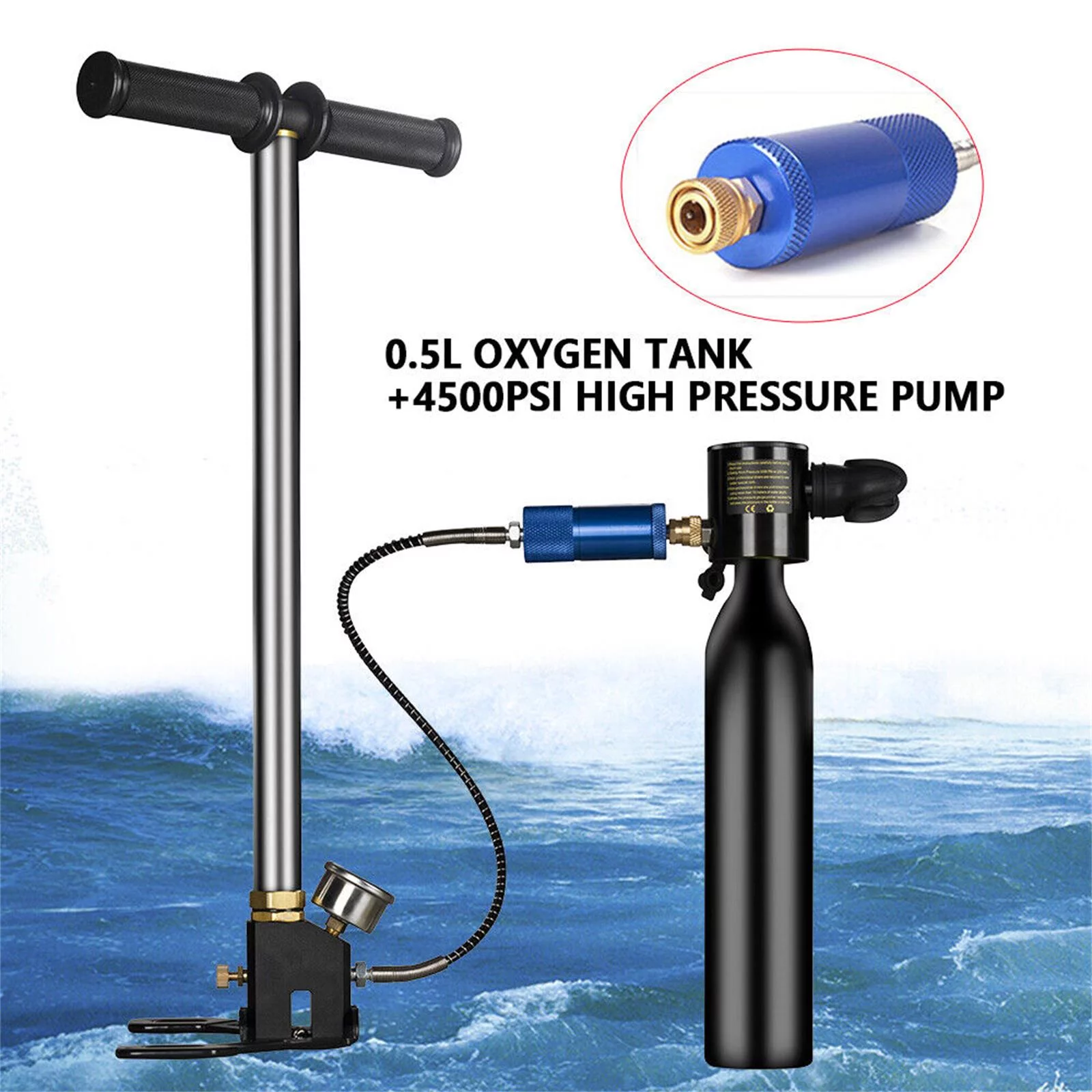 Wuzstar Submersible System Kit Mini Scuba Cylinder Diving Equipment 0.5L Oxygen Cylinder Tank+Pump Snorkeling Breath