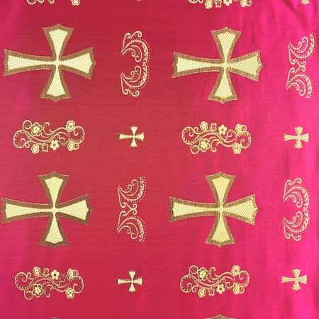 FWD Metallic Clerical Church Cross Brocade Fabric 60 inch Wide 100% Polyester Sold by The Yard Many Colors (Fuchsia / Gold) (10
