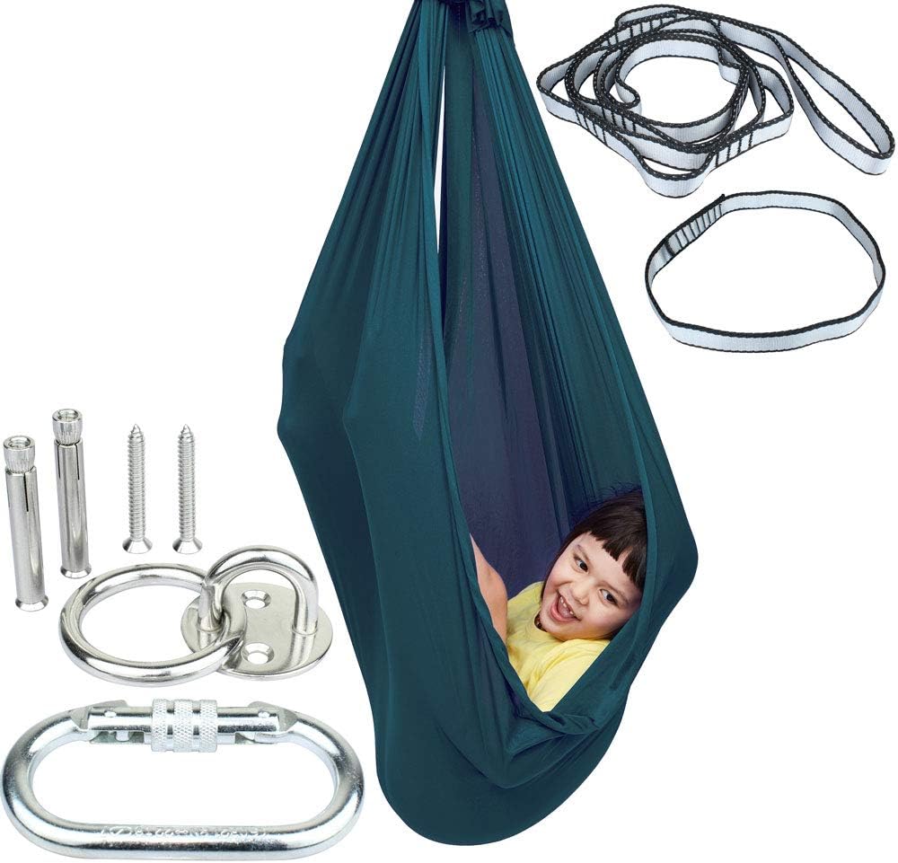 Sensory Swing Indoor + 360° Swivel Hanger Hardware, Double-Layer Lycra Indoor Swings for Kids to Play & Calm, Hanging Hammock Therapy Swing for Autism Child with Special Needs Pack of 2