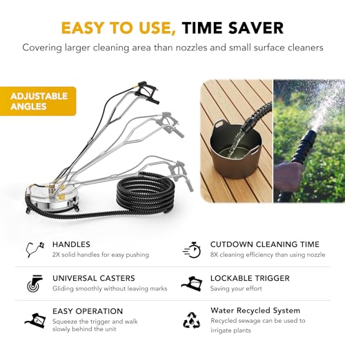 EVEAGE 14.5" Pressure Washer Surface Cleaner, Stainless Steel Pressure Washer Accessories 4 Weels & 1/4" Quick Connector, 4,000 PSI Power Washer for Driveways Sidewalks Patios Cleaning