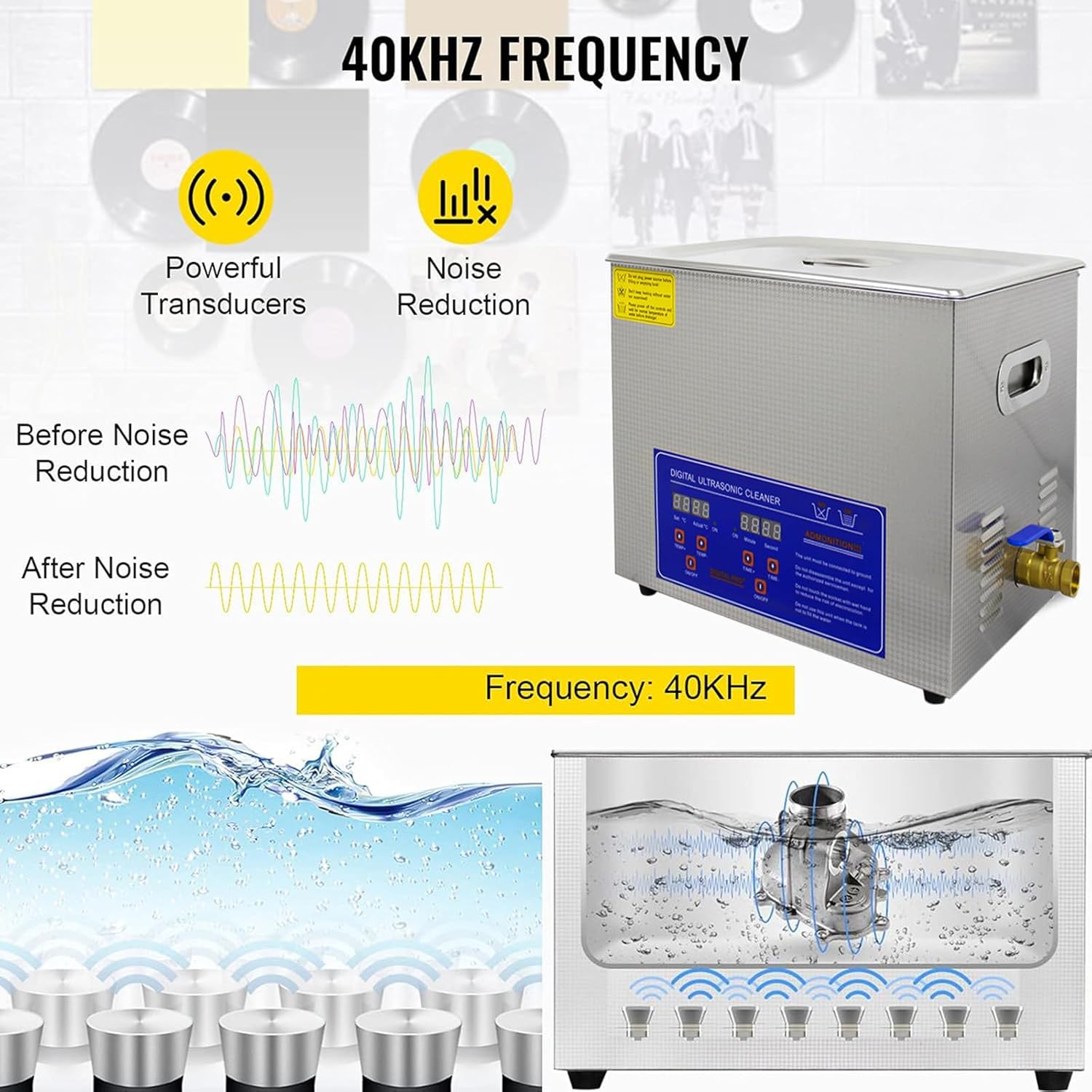 Commercial Vinyl Record Cleaning Machine 6L Professional 40kHz with Digital Timer&Heater Excellent Cleaning Machine for Watch Instruments Industrial Parts Excellent Cleaner Solution