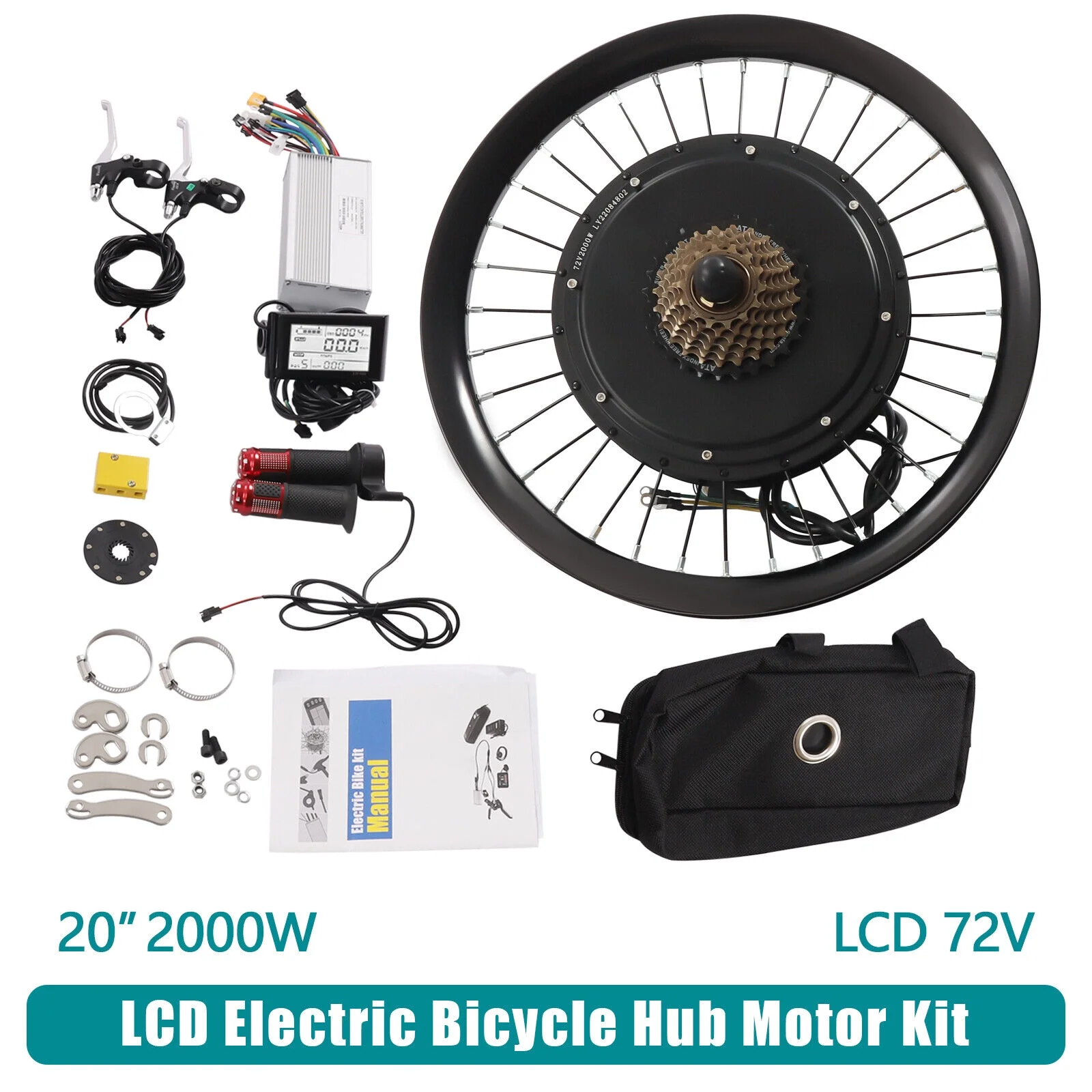 60N.M 20'' Rear Wheel Electric Bicycle Conversion Kit E Bike Motor LCD 72V 2000W fits 20-inch Bikes 560rpm