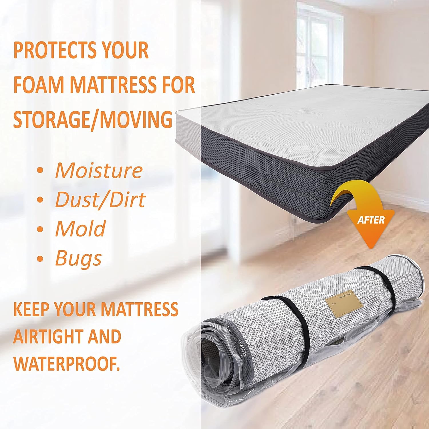 (King/Cal King) Foam Mattress Vacuum Bag 5 Name Tags, Straps Included, Mattress Vacuum Sealable Bag