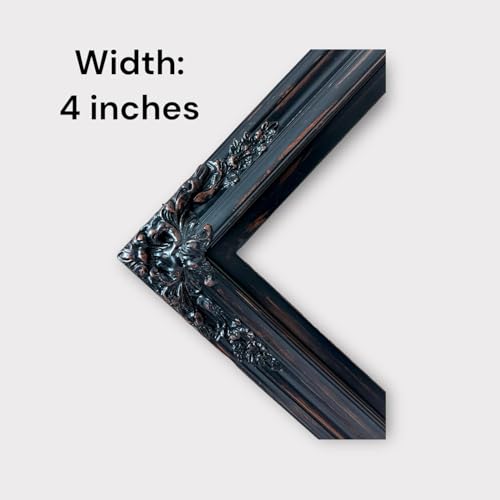 TV frame for Samsung The Frame TV, fits 32,43, and 50 inch TVS. Distressed Black Finish (not for use with other models) Handmade wood ornate TV Frame
