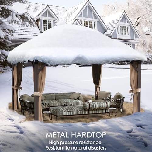 Kozyard Caesar 10'x10' Hardtop Gazebo - Permanent Metal Pavilion with Netting and Shaded Curtains for Patio, Backyard, and Deck - Galvanized Steel Outdoor Aluminum Canopy, Double Roof Gazebo (Grey)
