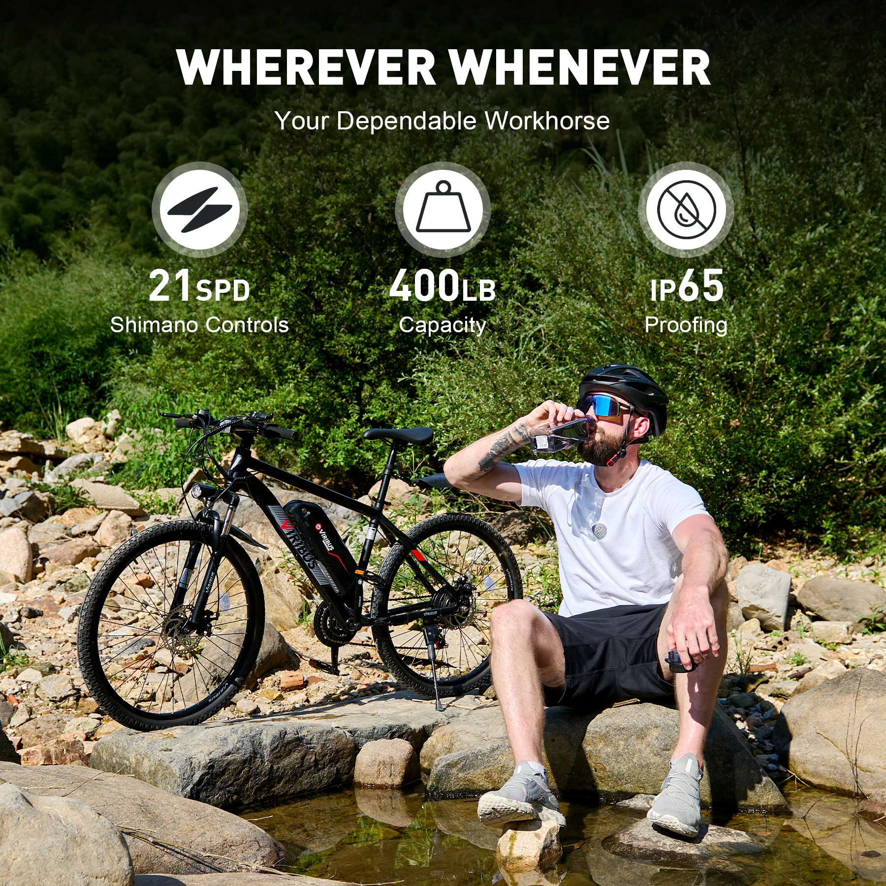 Viribus Electric Mountain Bicycle 26" 350W Adult Electric Bike 48V Lithium Battery Black