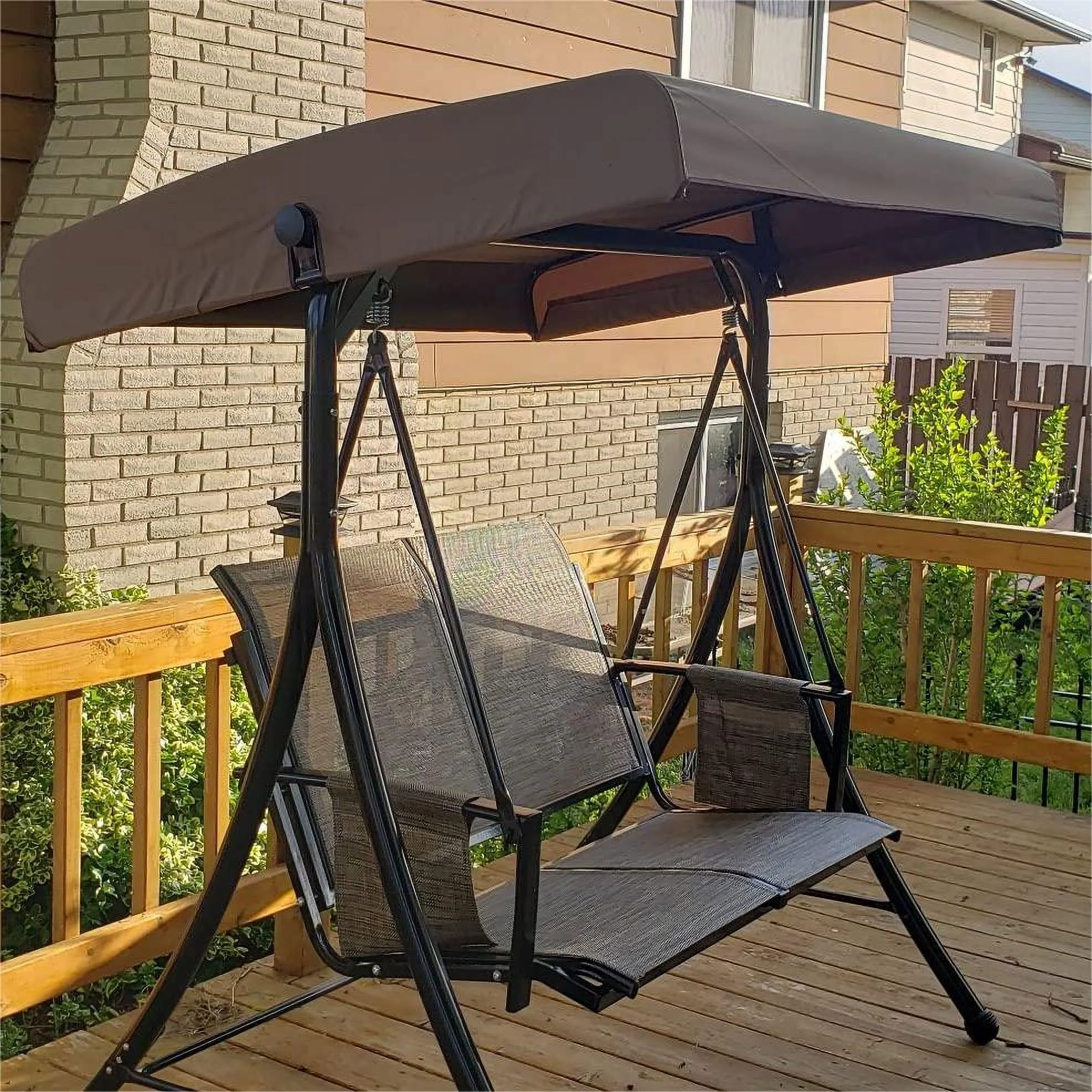 PURPLE LEAF 2-Seat Deluxe Outdoor Patio Porch Swing with Weather Resistant Steel Frame, Adjustable Tilt Canopy, Beige