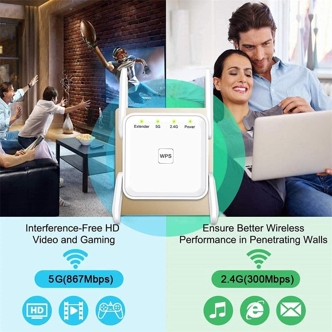 2022 WiFi Extender, WiFi Booster and Signal Amplifier, 1200Mbps Wireless Internet Booster Covers up to 6000sq.ft, WiFi Repeater Extender with Ethernet Port, Extend WiFi Signal to Home Devices Pack of 2