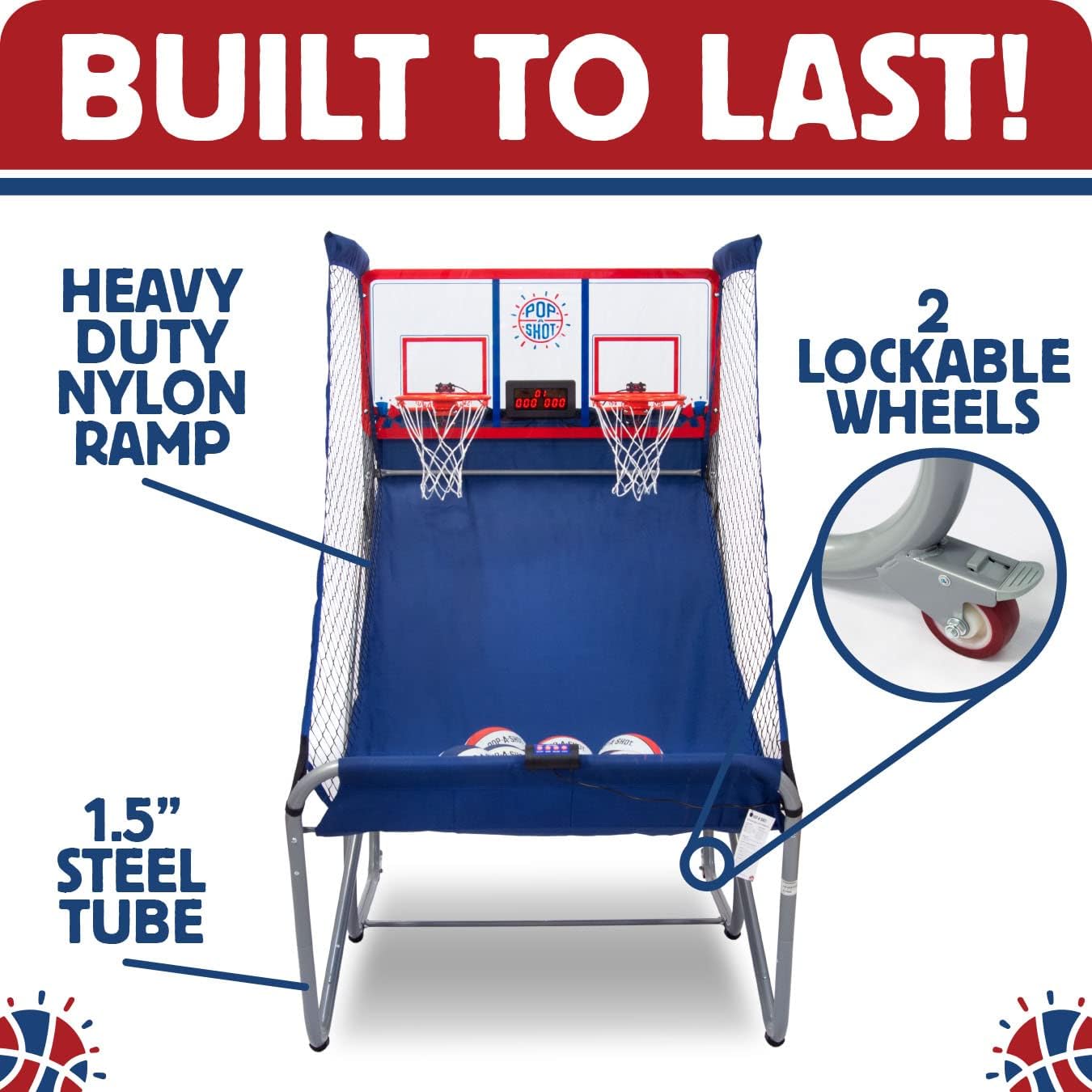 Pop-A-Shot Official Indoor/Outdoor Dual Shot Basketball Arcade Game - Weather Resistant - 16 Different Games - 6 Audio Options - Near 100% Scoring Accuracy - Large LED Scoreboard