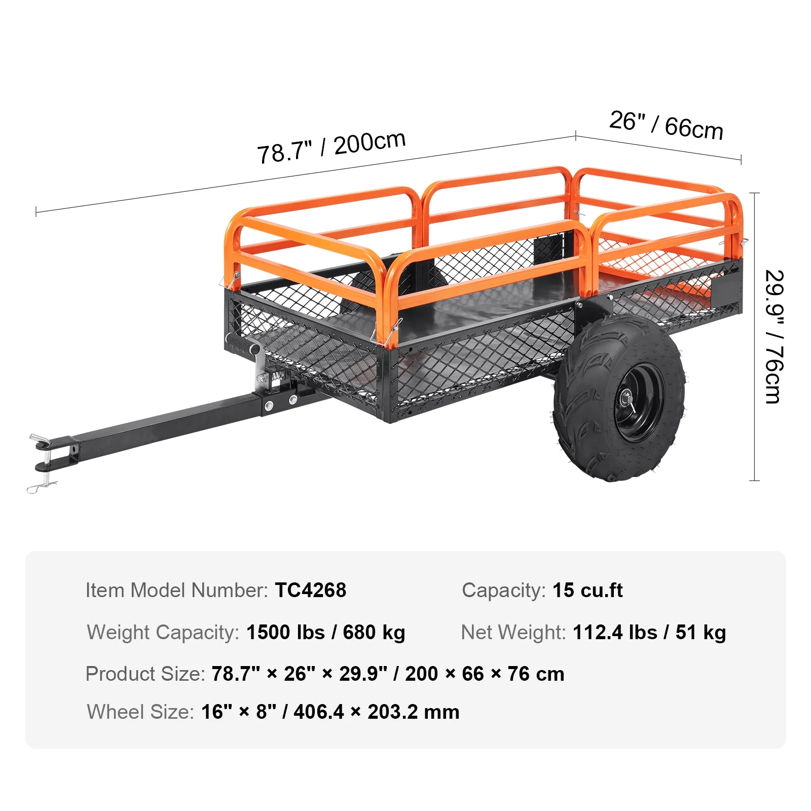 SKYSHALO Cu. Ft. Steel Construction Dump Trailer Tow Behind Dump Cart 1500 lbs 15