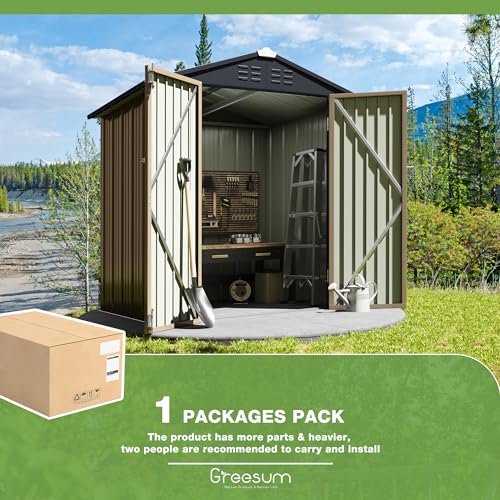 Greesum Outdoor Storage Shed 6 x 8 ft. Utility Tool Shed Metal Storage Garden Shed with Door & Lock for Patio Storage, Brown