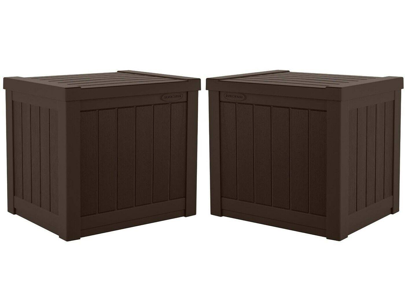 Suncast 17 x 22 inch Resin 22-Gallon Patio Storage Deck Box, Java Brown (2 Pack)