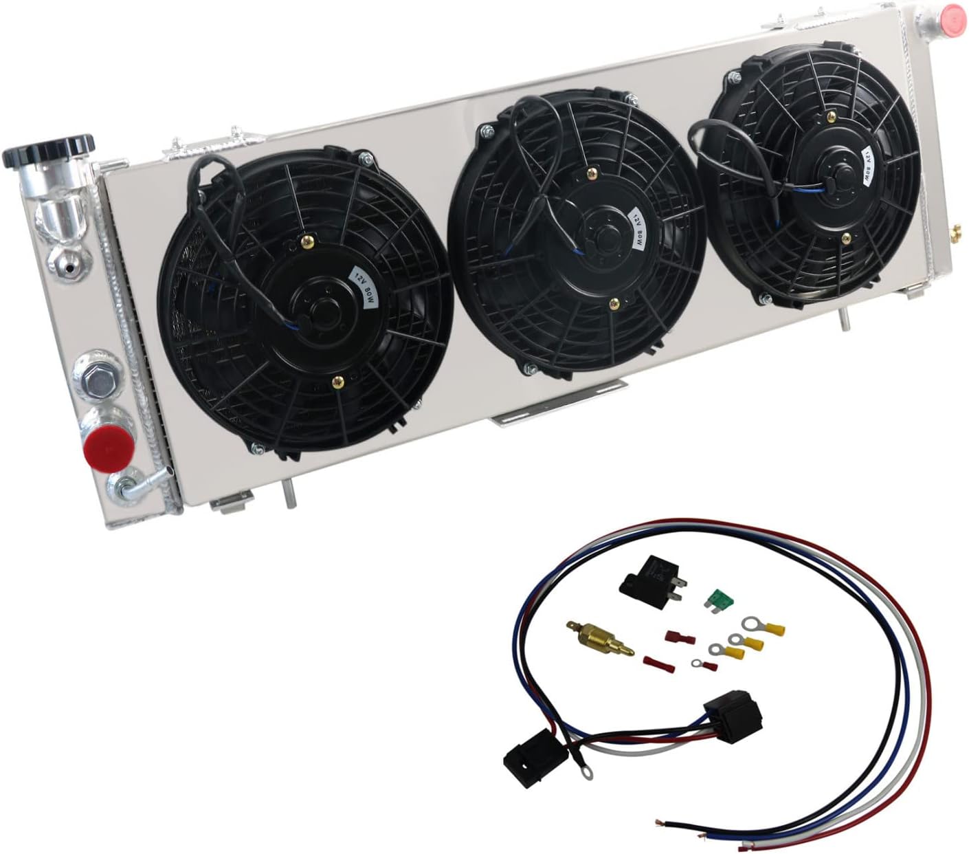 HonorPower Aluminum Radiator for 1991-2001 Jeep Cherokee Comanche XJ 91-01 92 93 94 95 96 97 98 99 00 AT MT (3 Row Core Radiator + Fan w/Shroud & Relay)