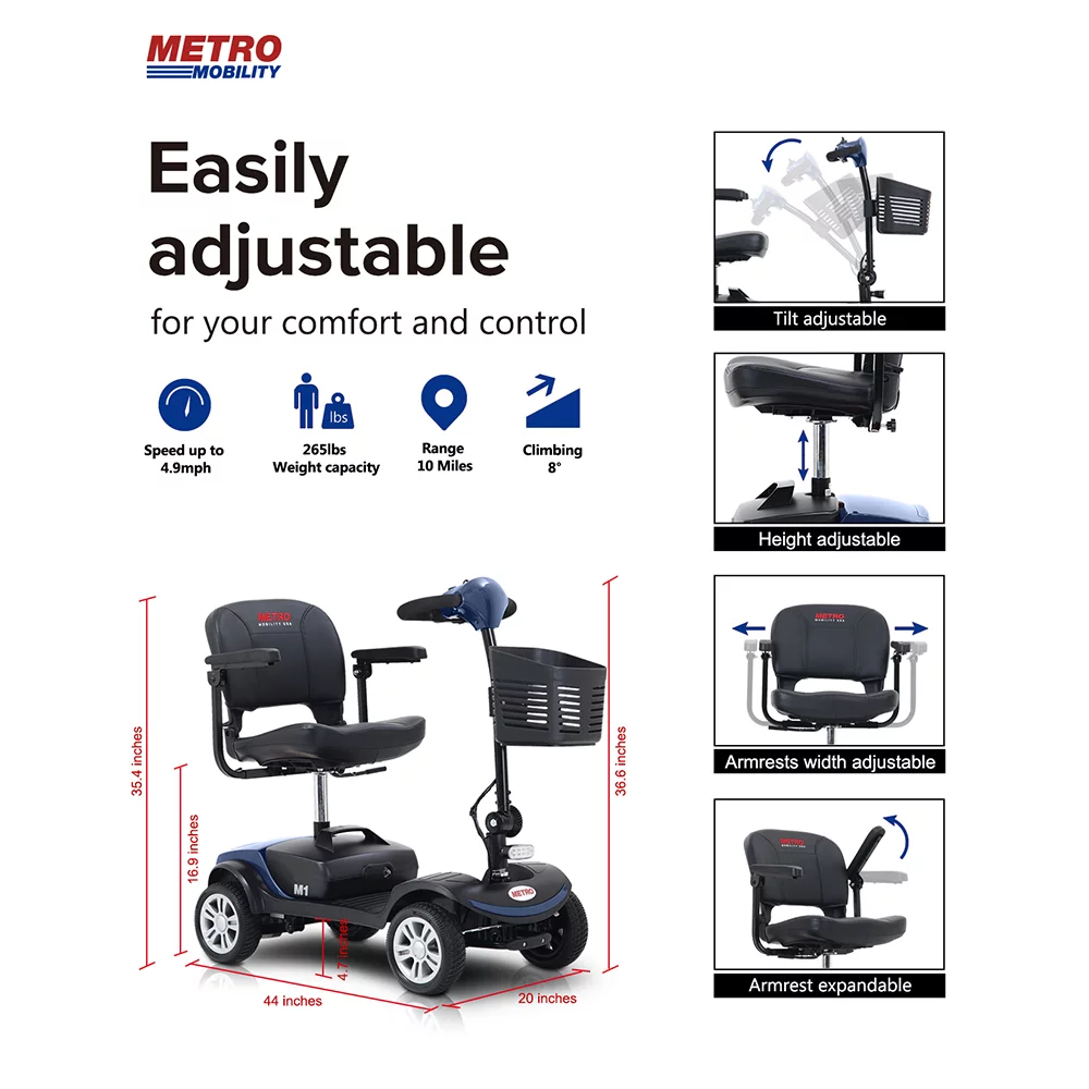 Travel Mobility Scooter, Heavy Duty Electric Scooters with 4 Anti-Tip Wheels, Compact Lightweight Mobility Scooters for Senior Adults Elderly, Foldable Mobility Scooter, Holds 300lbs, Purple