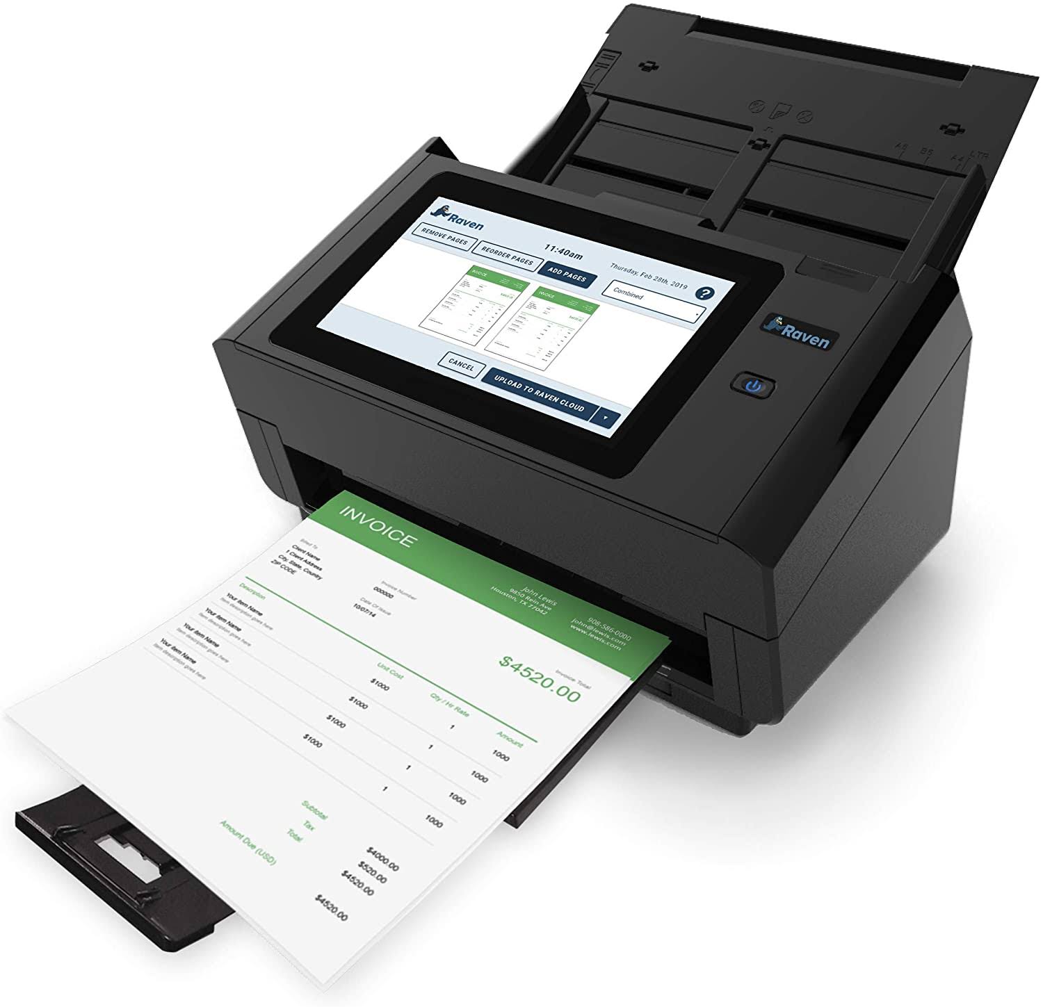 Raven Pro Document Scanner - Huge Touchscreen, High Speed Color Duplex Feeder (adf), Wireless Scan to Cloud, Wifi, Ethernet, USB