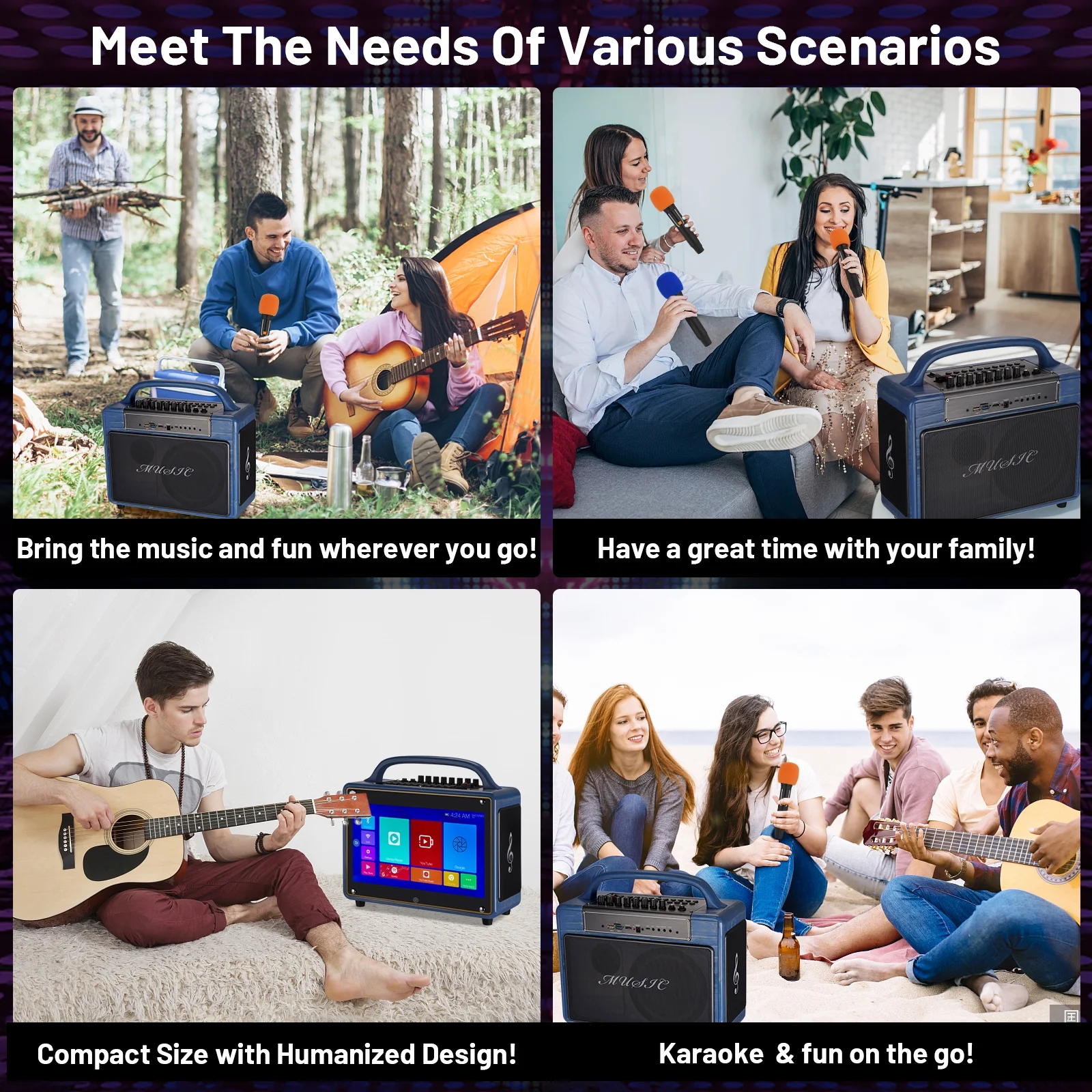 Portable Karaoke Machine Systems Wireless BT Streaming Loudspeaker for Adults&Kid,14”HD Touch Screen/Android 12/4+64G,Support Microphone/WiFi/USB/SD/PC/TV/Phones/HDMI