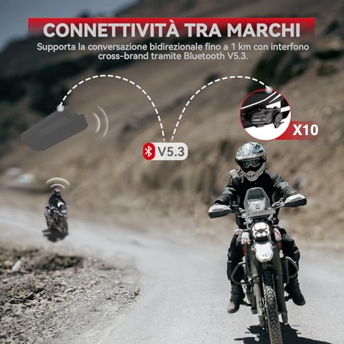 Motorcycle Bluetooth Headset V5.2 with Music Sharing, 2-Way Motorcycle Helmet Bluetooth with IP67 Waterproof, Motorcycle Communication Systems with Hi-FI Speakers for ATV/Snowmobile/Ski, 2 Pack