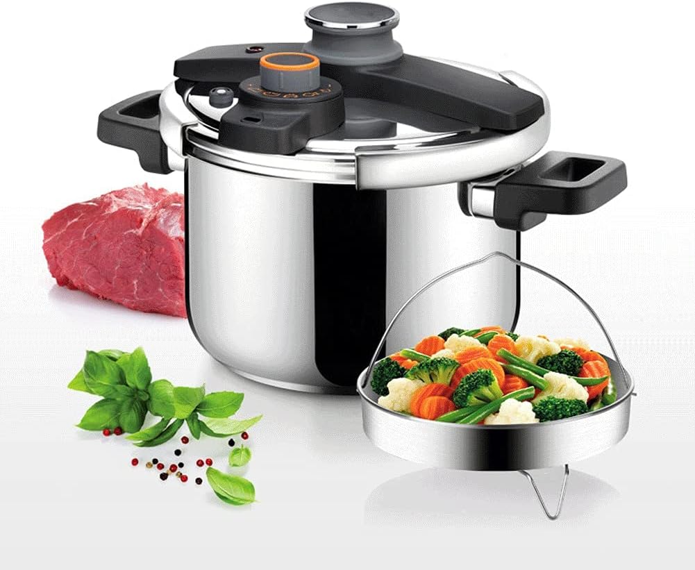 6 Litre Classic Stainless Steel Pressure Cooker,Triple Safety System，Easy to Clean Easy Cooking Kitchen Ware，Universal for Gas Induction Cooker
