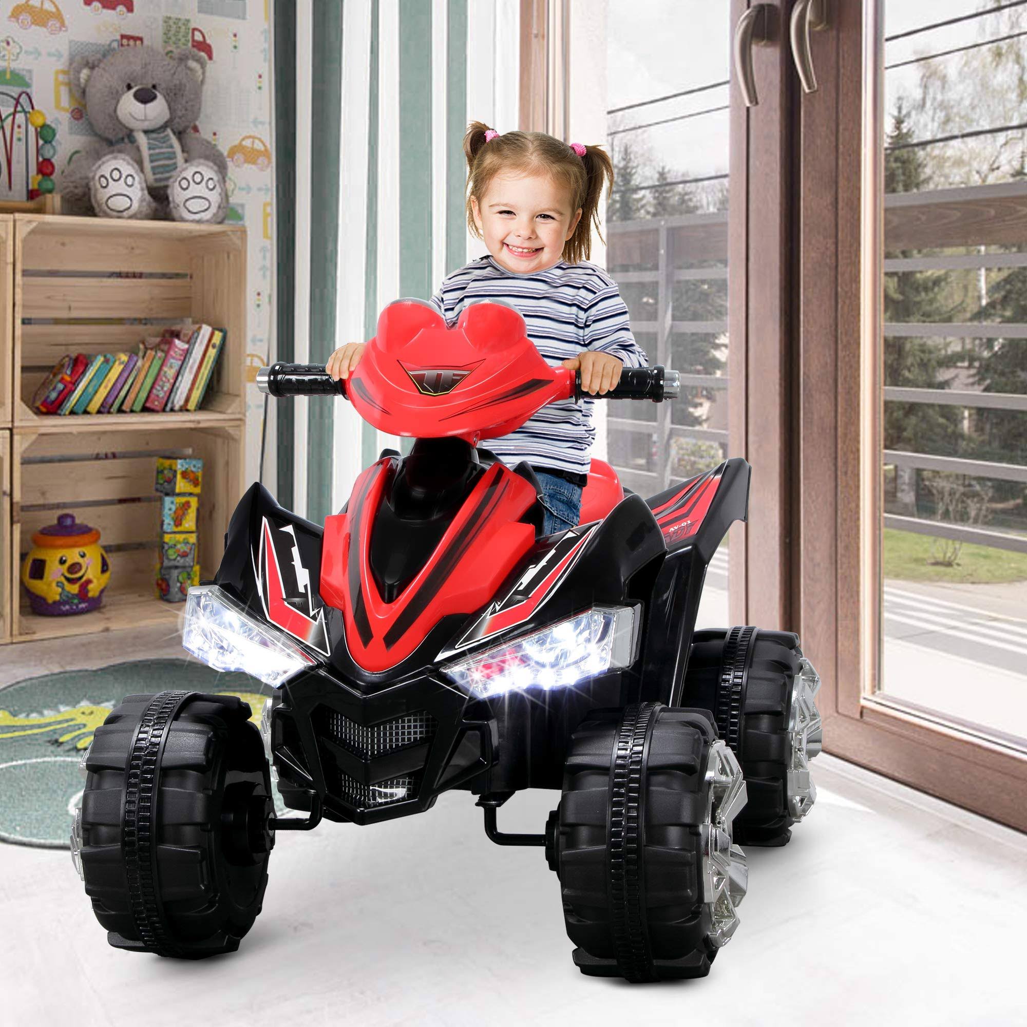 Kidzone Kids Ride on ATV Car 12V Toy Electric 4 Wheel Power Quad w/ Built-in LED Headlights, Red