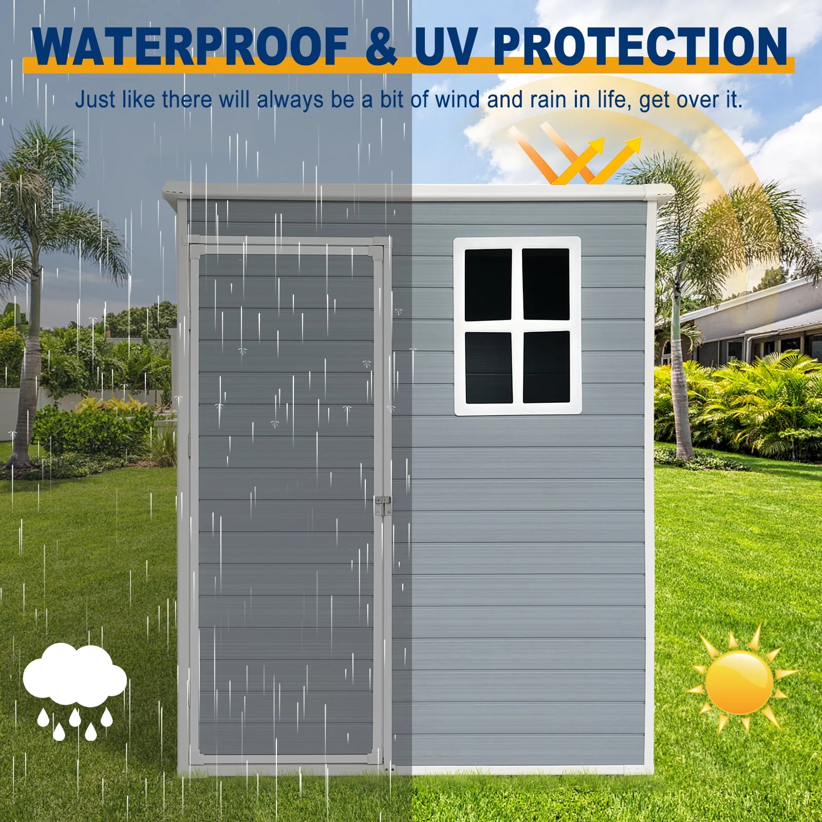 6' x 4.4' Plastic Outdoor Shed, All-Weather Resin Large Backyard Storage Sheds with Reinforced Floor, Lockable Door Garage Patio Garden Storage Shed
