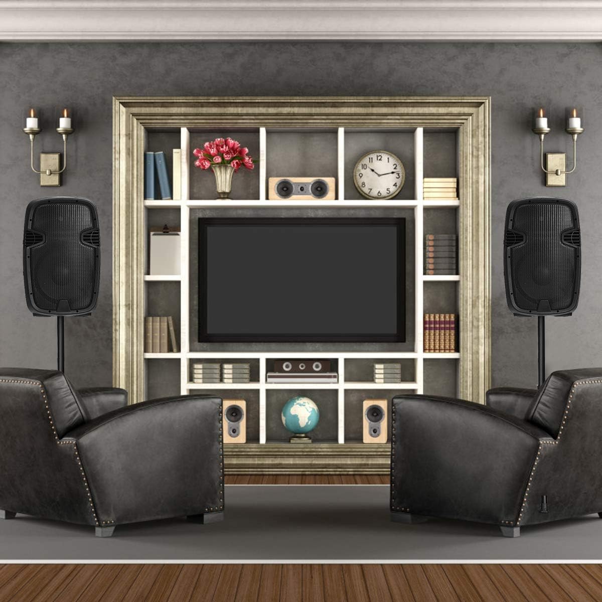 Costzon 2-Way Powered PA Speakers System Combo Set, 12 1600W Portable Dual Passive Active Speaker with 2 Speaker Stands, Bluetooth, USB/SD Card, AUX MP3 FM Radio, Microphone, Remote Control (12)