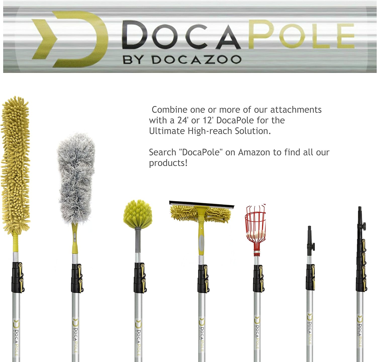 DocaPole Light Bulb Changer with 7-30 Foot Telescopic Extension Pole For High Ceilings and Recessed Lights, Suction Cup Style