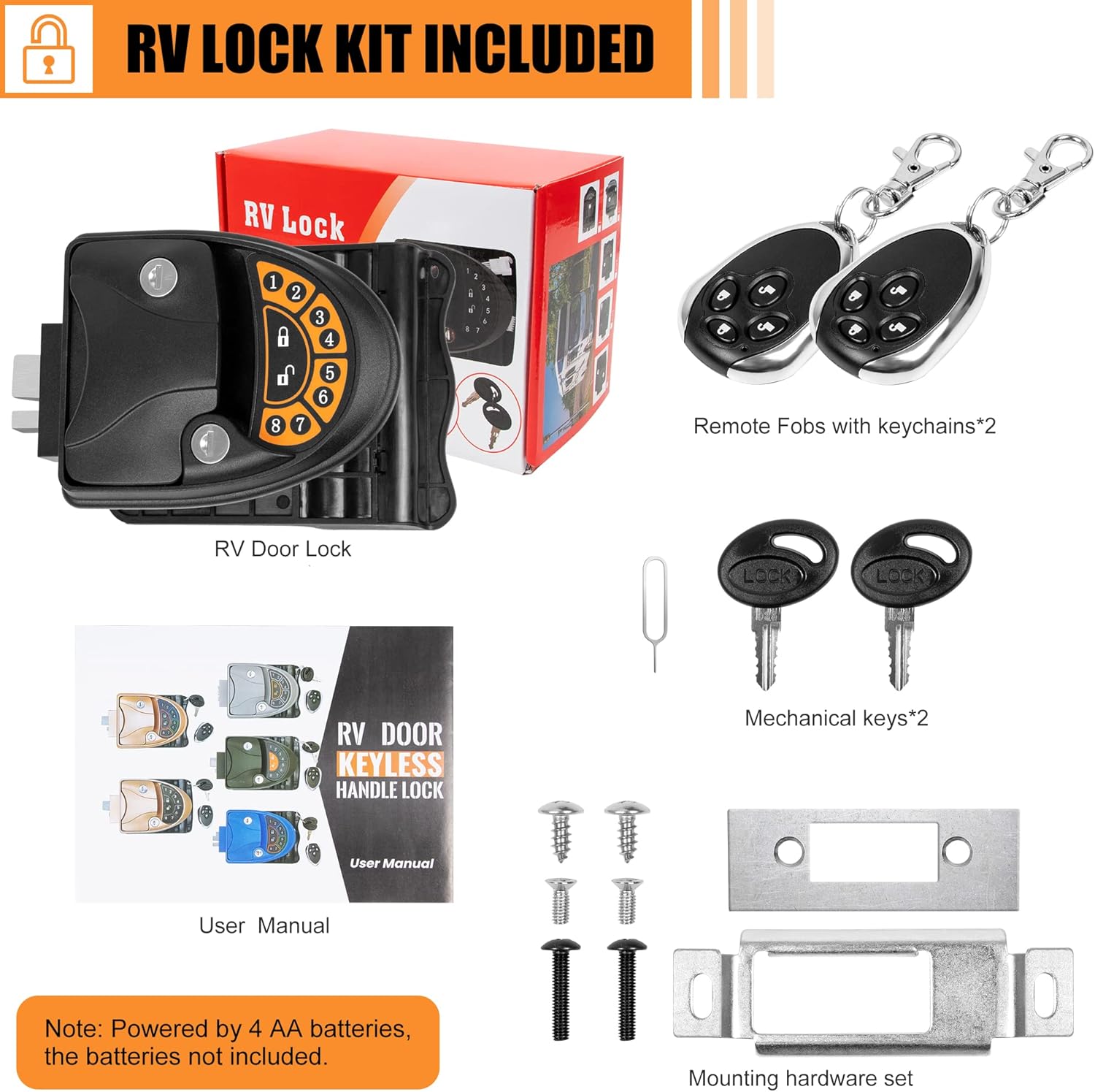 BEETRO RV Lock Keyless Entry, Keyless Entry RV Door Lock Latch Handle for Travel Trailer Camper, Keyless Entry Camper Lock with Deadbolt, Backlit Keypad, 2 Wireless Fobs, 2 Keys