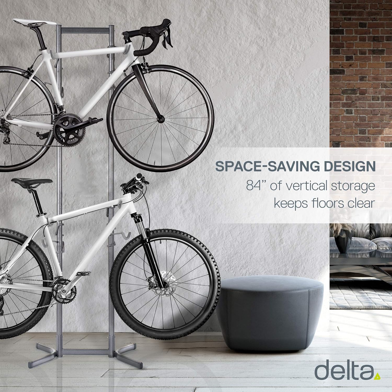 Delta Cycle Canaletto Bike Rack Garage - 4 Bike Storage Rack - No Drilling Required - Fully Adjustable Vertical Bike Rack for Any Style Bicycle - Freestanding Wall Bike Rack Holds Up to 160 lbs