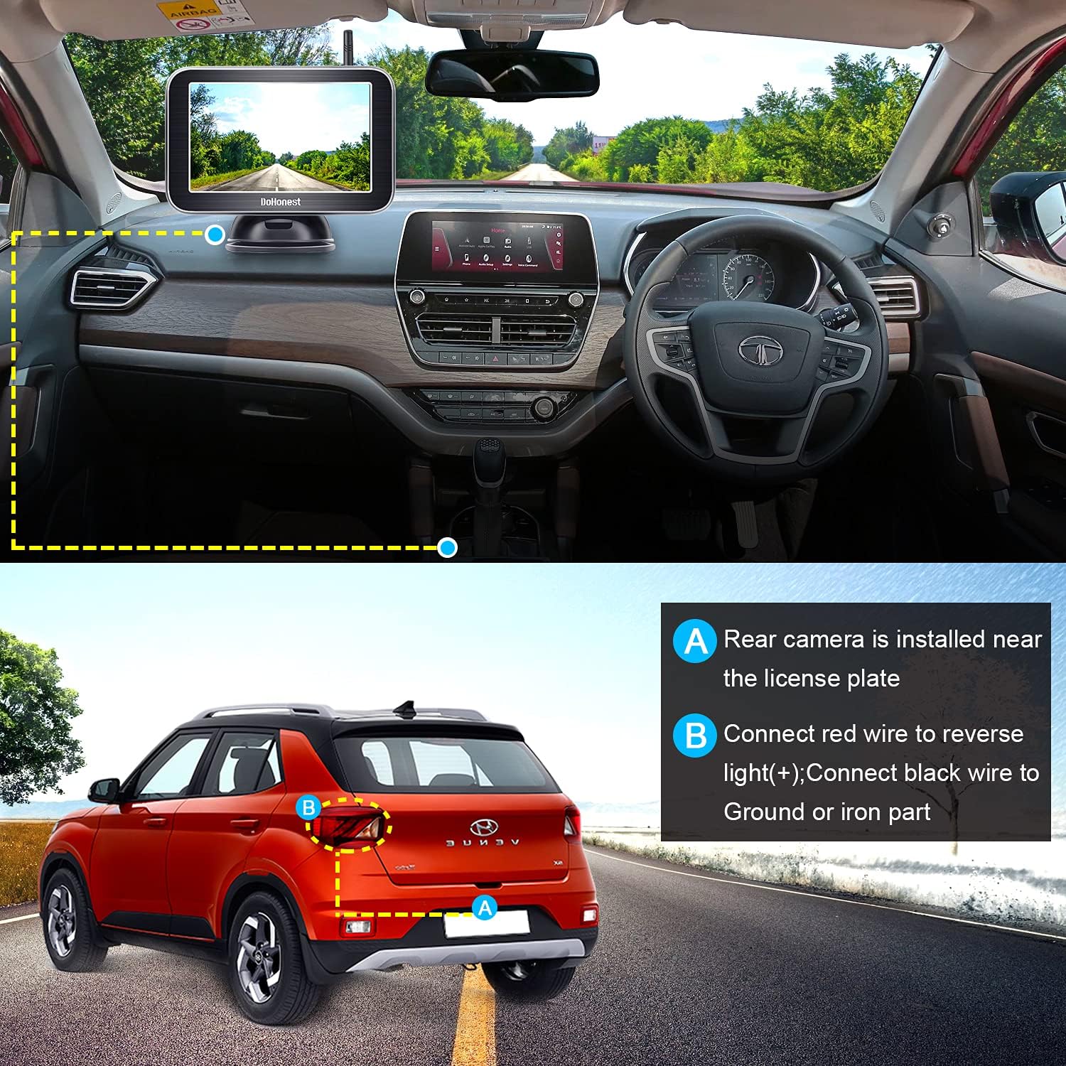 Wireless Backup Camera HD 1080P with 5“ Split Screen System for Truck Pickup Car Small RV Bluetooth Backup Camera 2.4G Stable Digital Signal Easy Installation Support Add 2nd RV Camera-DoHonest V25