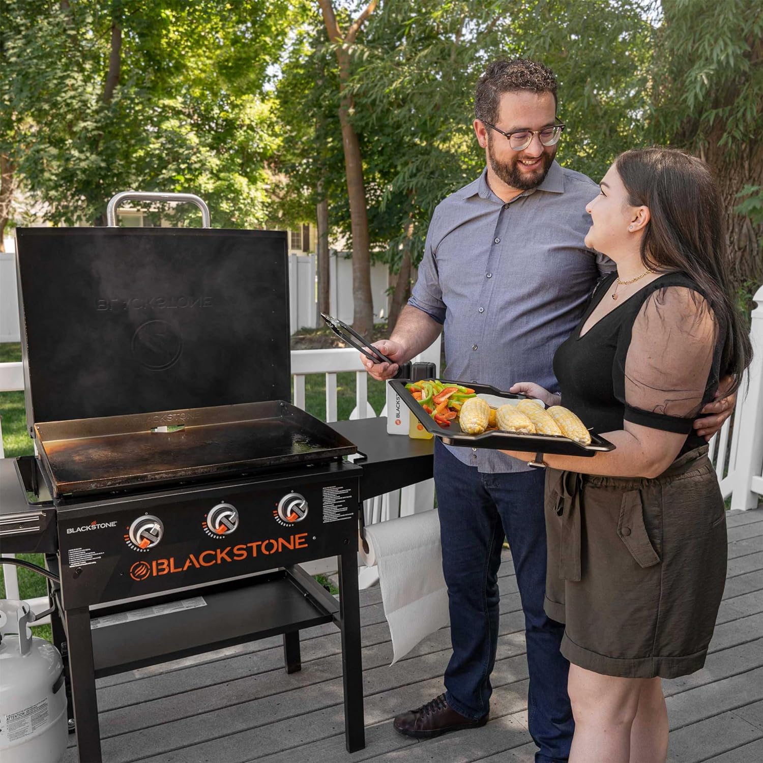 28 Inch Blackstone Griddle 2080 with Hood XL Griddle Original 3-Burner Outdoor Flat Top Grill, with Blackstone Griddle Accessories, Seasoning, and Wholesalehome Gloves and Cloth