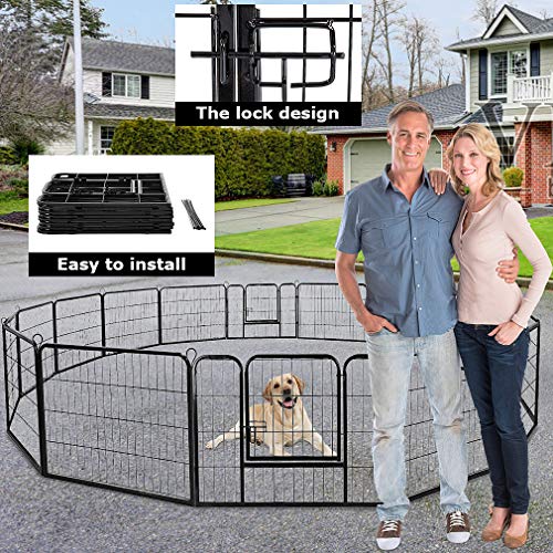 BestPet Dog Playpen Indoor 40 inch 16 Panels Metal Dog Pen Pet Dog Fence Outdoor Exercise Pen with Doors,Pet Puppy Playpen for RV Camping Yard, Black