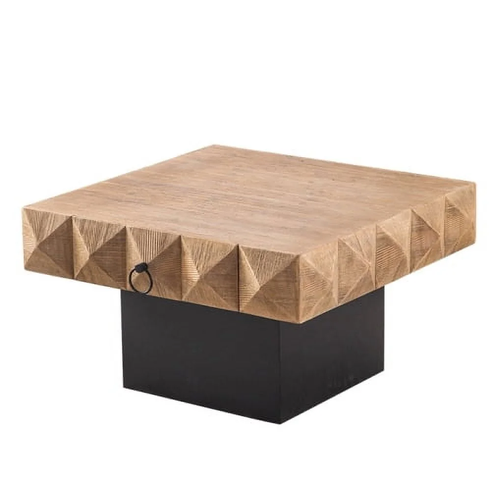 Motent 32.28"Three-dimensional Embossed Pattern Square Retro Coffee Table with 2 Drawers and MDF Base
