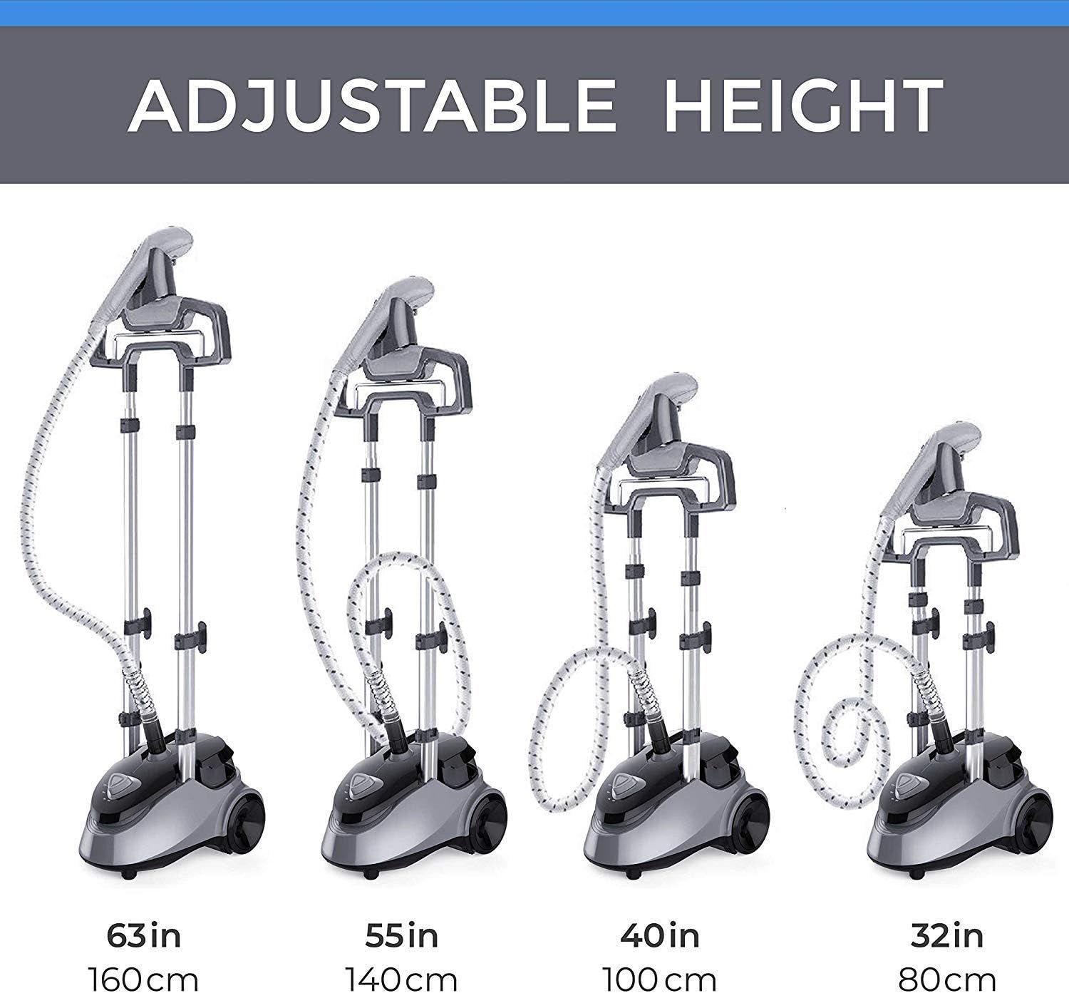 PurSteam World's Best Steamers Garment Steamer Professional Heavy Duty Industry Leading 2.5 Liter (85 fl.oz.) Water Tank, 60+min of Continuous Steam with 4 Level Steam Adjustment