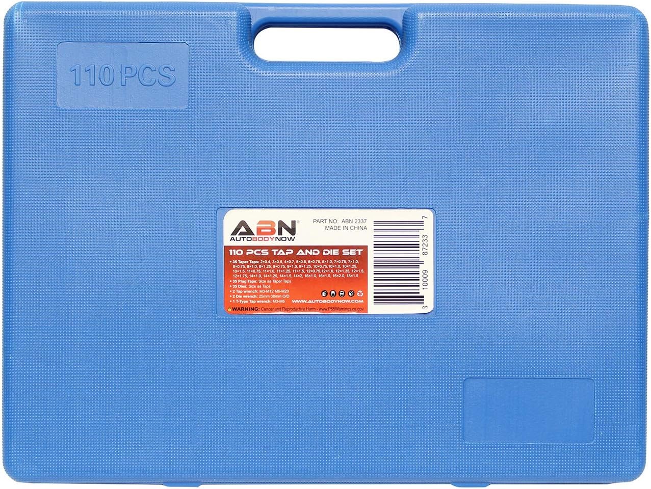 ABN Large Tap and Die Set Metric Tap and Die Kit Rethreading Tool Kit Thread Maker Hole Threader 110-Piece Set, Metric