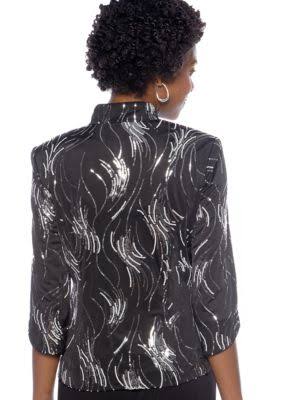 Alex Evenings Sequin Mandarin Collar Twinset