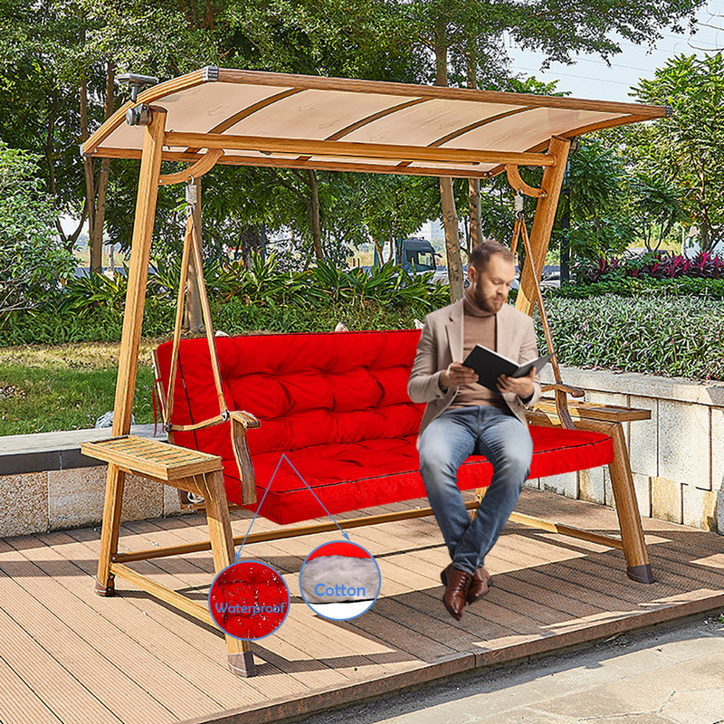 Porch Swing Cushions 55in, Swing Cushions 3 Seater Replacement with Backrest, Thicken 4" Waterproof Bench Pad Cushions, Outdoor Loveseat Cushions Non-Slip Chairs Pad (Red) - Curated Treasures Market