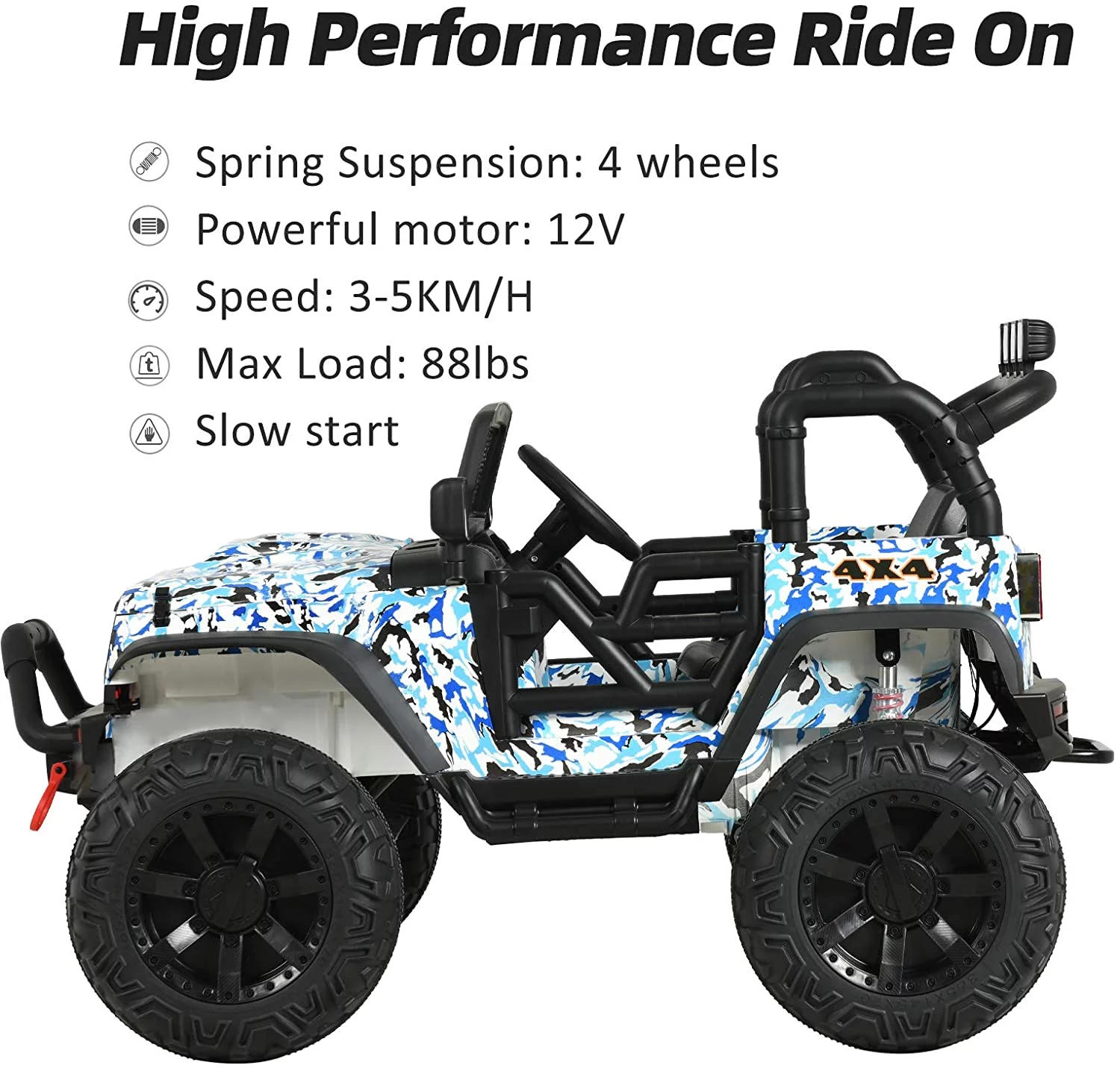 Uenjoy 12V Kids Ride on Toys Electric Battry-Powered Ride-On Truck Car RC Toy w/ Remote Control 2 Speed Camouflage Blue - Curated Treasures Market