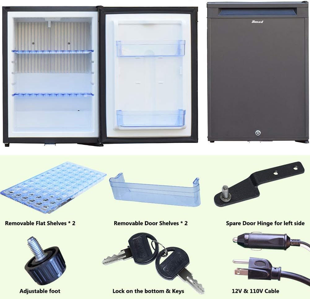 Smad 3 Way Refrigerator 12v Fridge for RV Trucks Propane Refrigerator No Noise Compact Mini Fridge Quiet No Noise