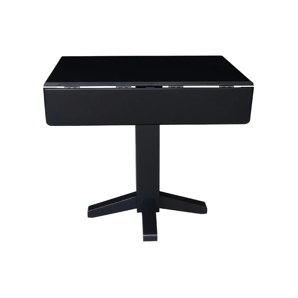 36" Solid Wood Square Dual Drop Leaf Dining Table in Black