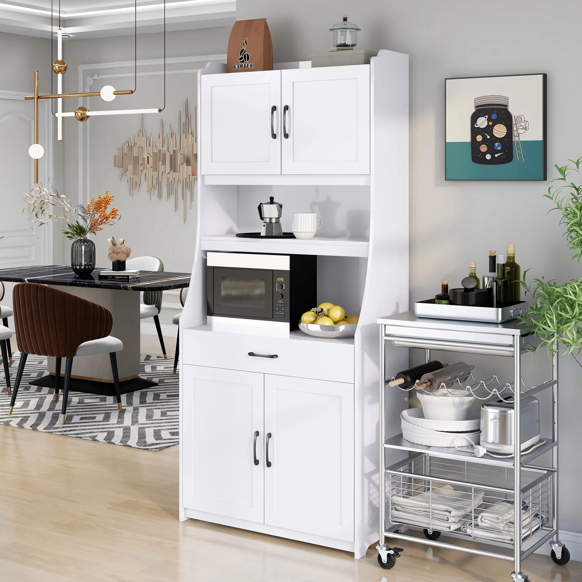 Bellemave 71" Kitchen Pantry Storage Cabinet, Wood Freestanding Hutch Cabinet with Doors and Adjustable Shelves,White - Curated Treasures Market