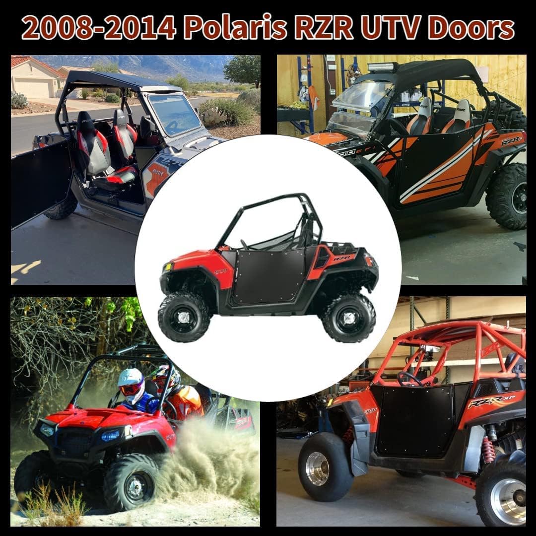 RockyParts UTV Doors Compatible with 2008-2014 Polaris RZR 800|S 800|RZR 570|XP 900, Dual Stage Automotive Style Metal Doors 2PCS (Black)