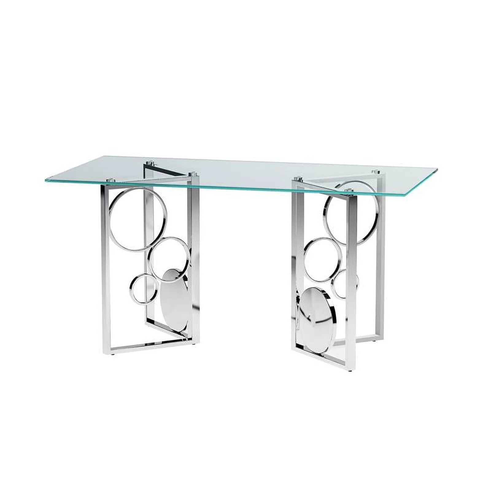 Milan Brunette Dining Set with 60" Glass Top Table & 4 Blue Motion-back Chairs