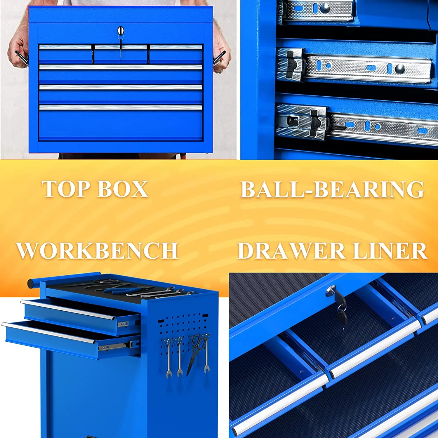Rolling Tool Chest with Wheels and 8 Drawers, Detachable Large Toolbox Storage Cabinet with Lock,Locking Mechanic Tool Cart for Warehouse, Workshop,Garage,Blue