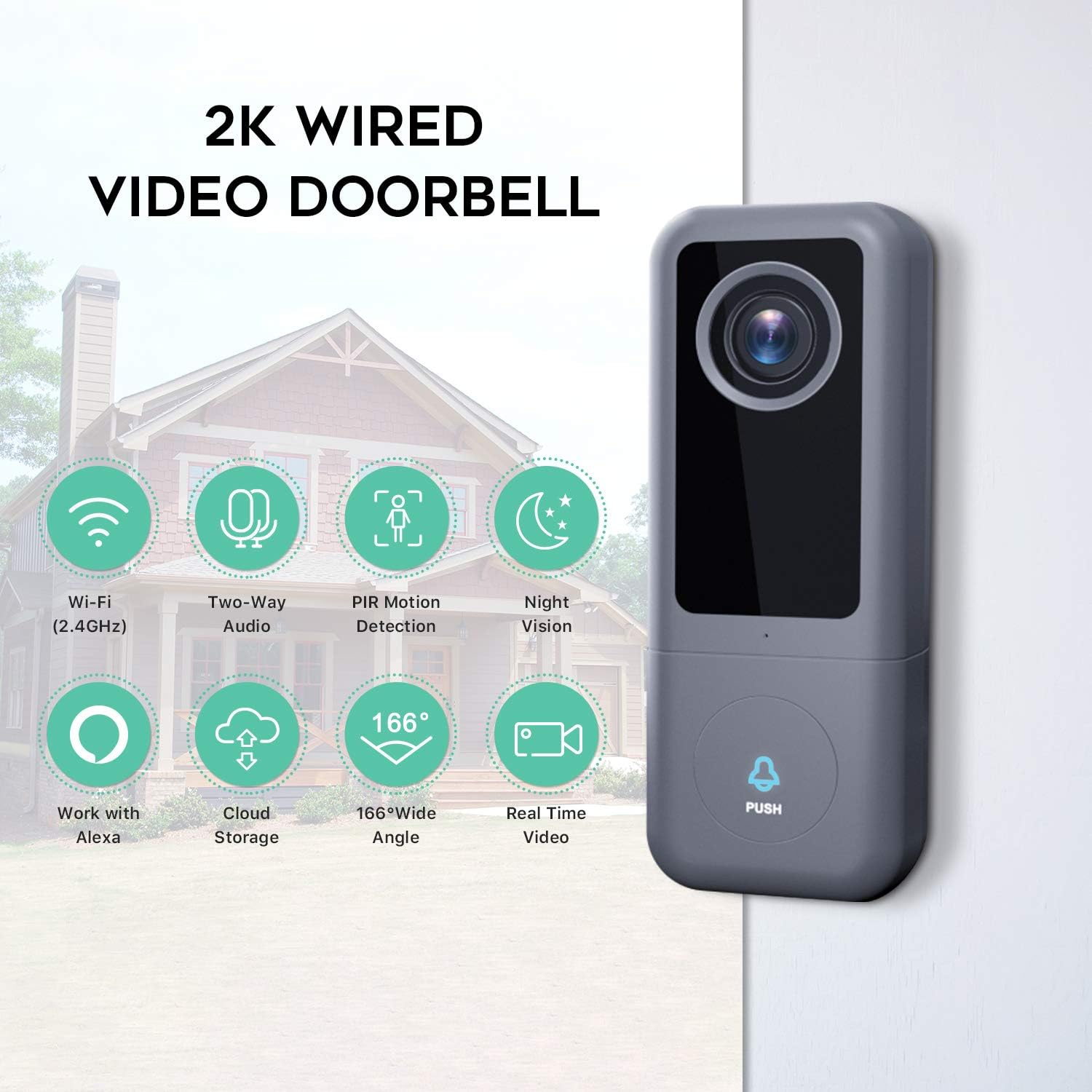 WiFi Video Doorbell Camera, XTU (Wired) Doorbell Camera with Chime, 2K Ultra HD, 2-Way Audio, Night Vision, Easy Installation, Motion Detection (existing doorbell Wiring Required)